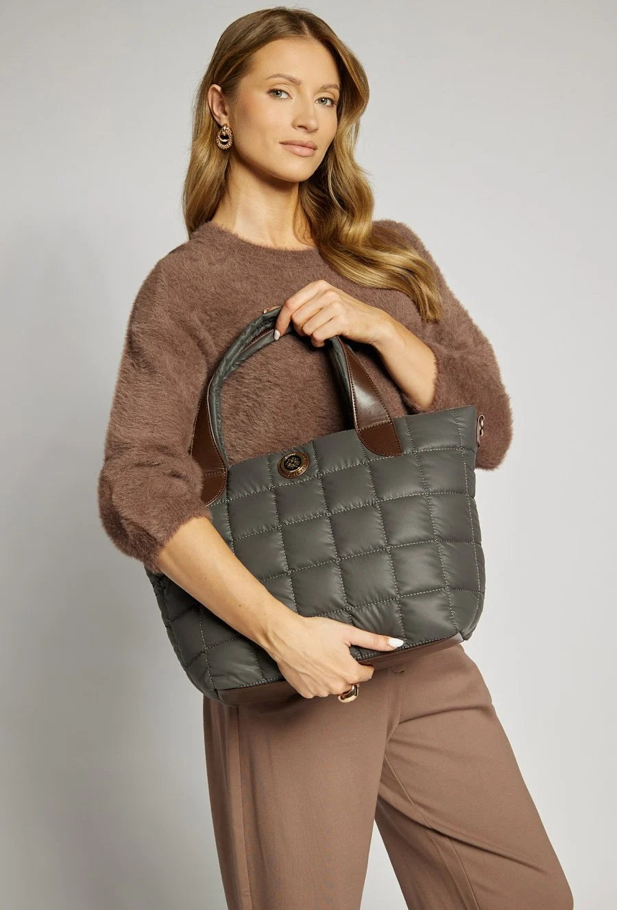 Torba shopper damska Monnari duża z szarym paskiem