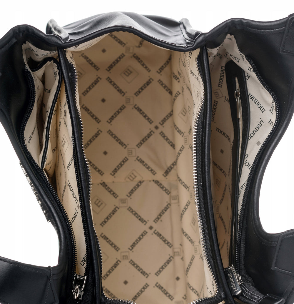 Torebka shopper damska Monnari 3-komorowa, złote okucia – czarna