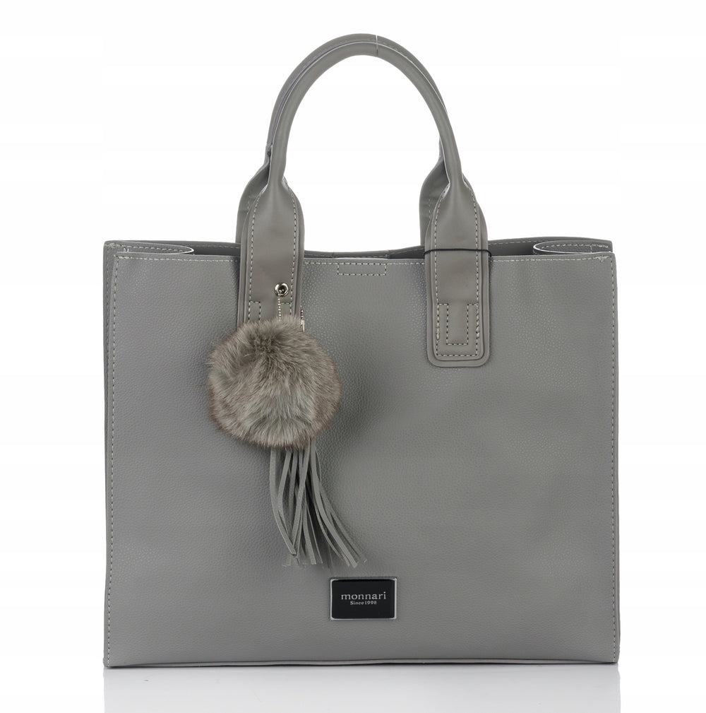 Torba shopper Monnari z pomponem, miejska – szara