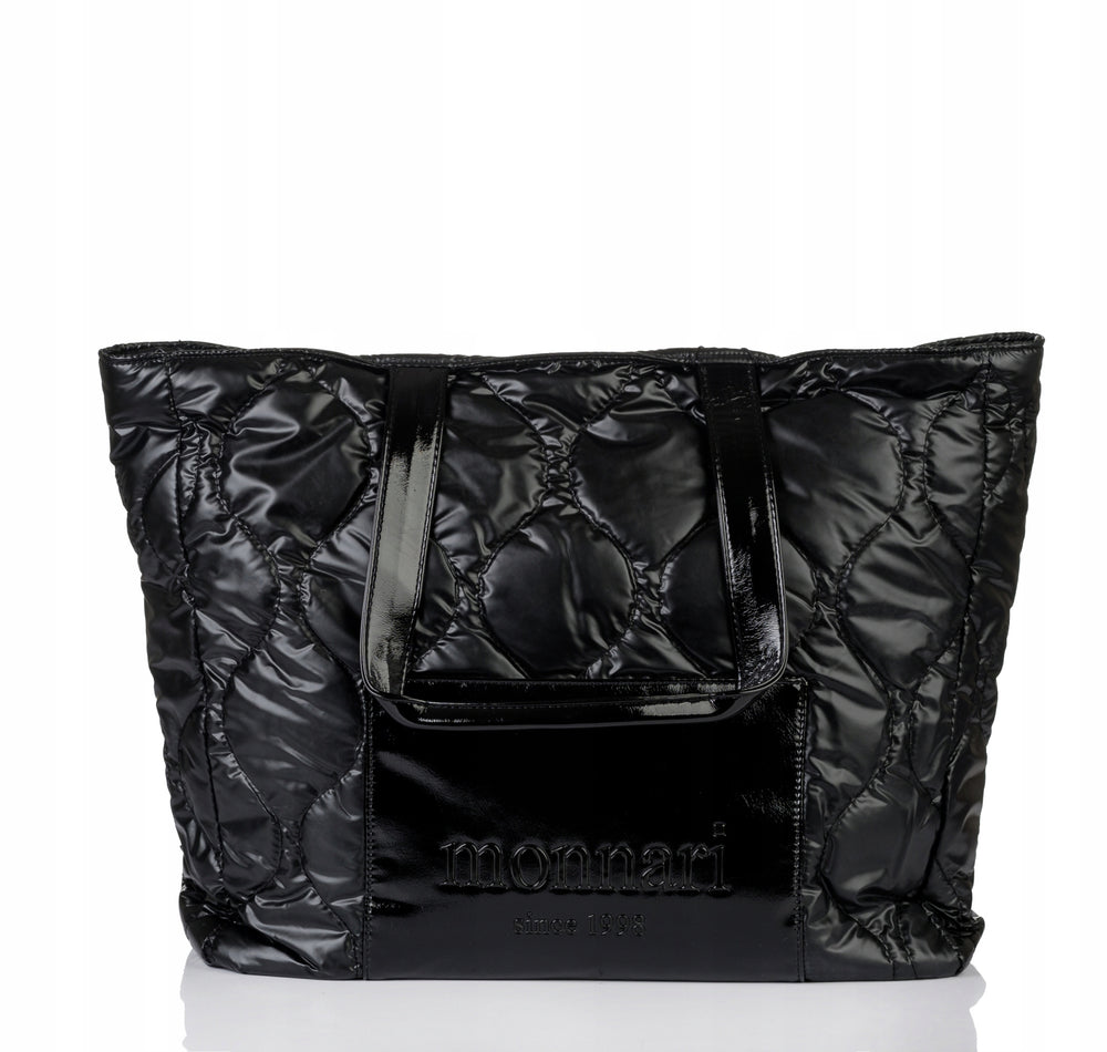Torba shopper damska Monnari pikowana z logo – czarna