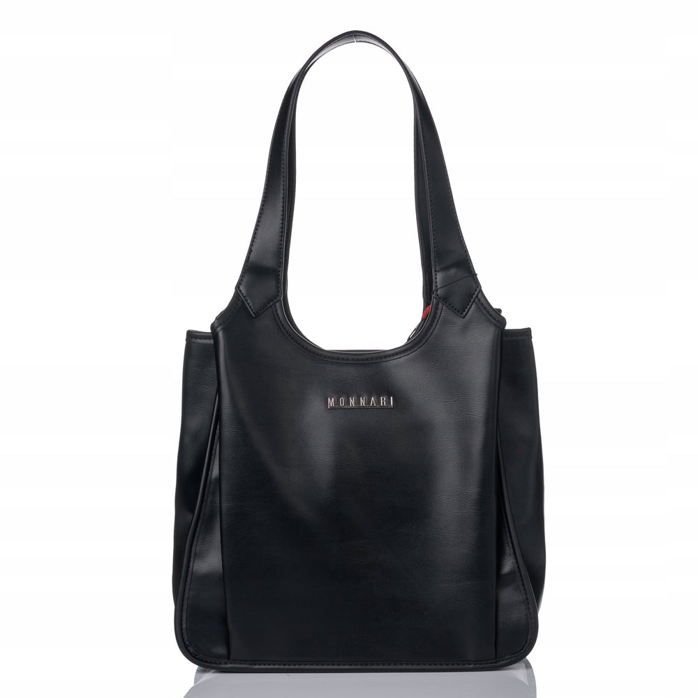 Torebka shopper damska Monnari 3-komorowa, złote okucia – czarna