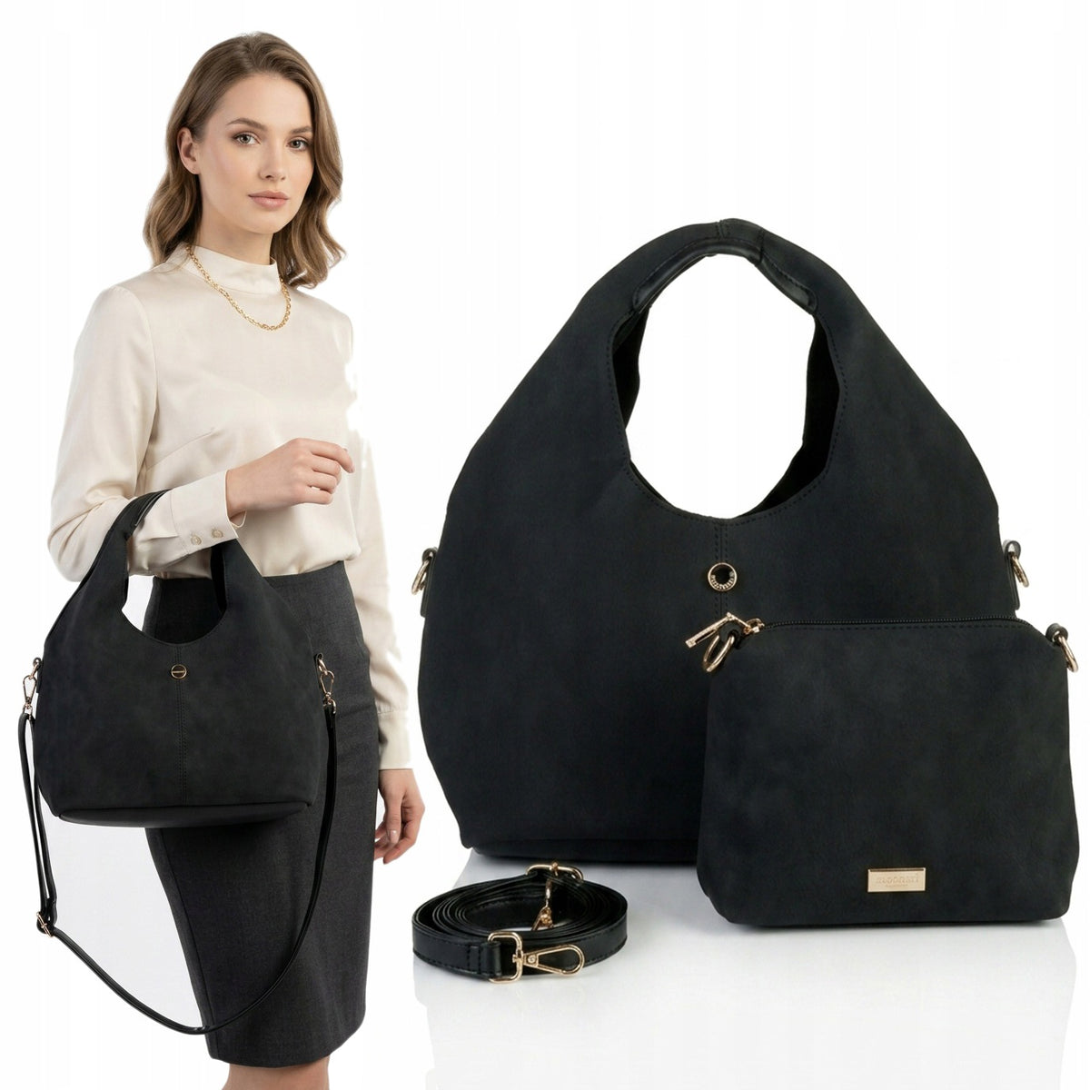 Torebka shopper z listonoszką 2w1 Monnari – czarna