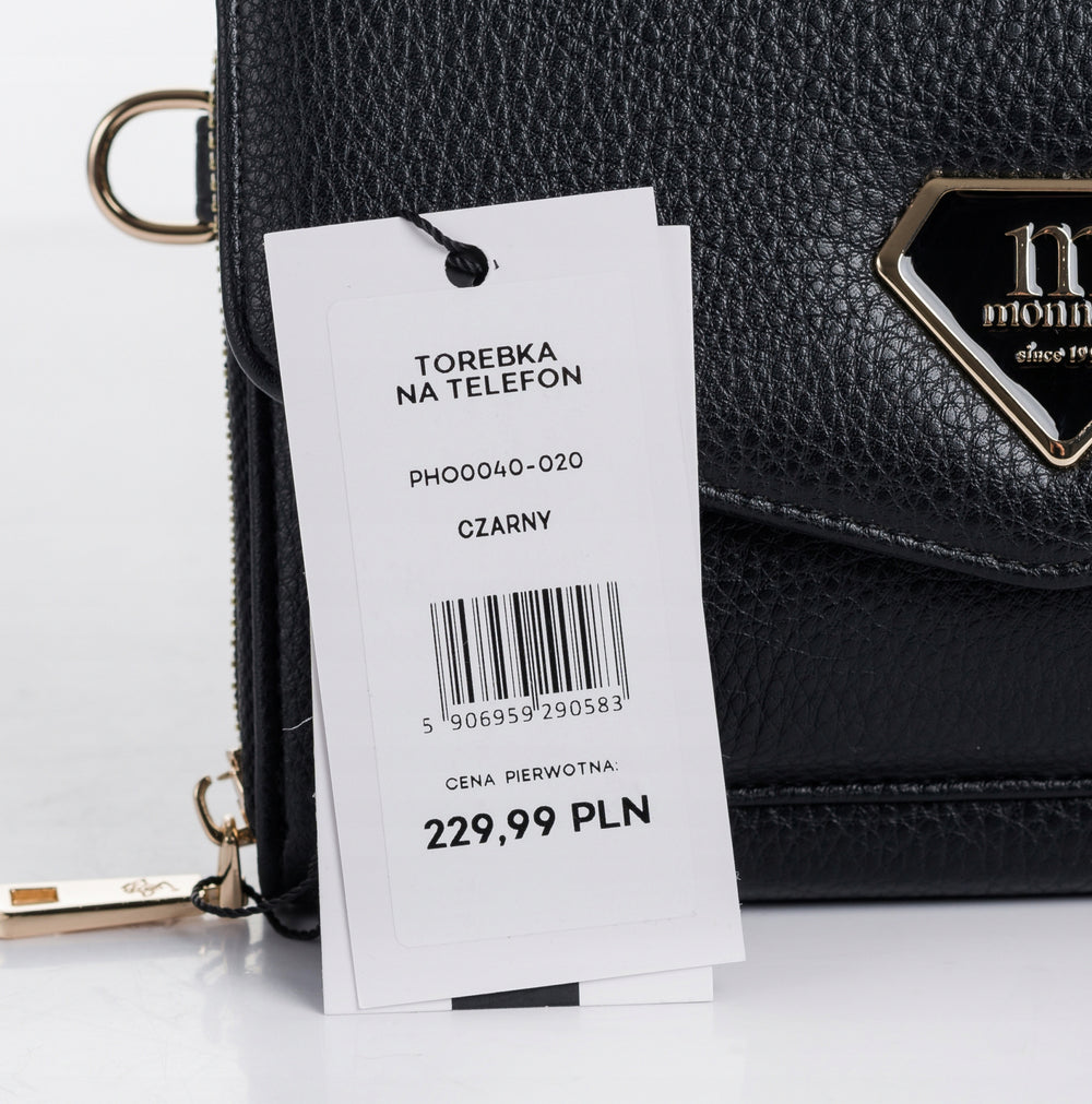 Torebka na telefon Monnari, listonoszka phone bag – czarno-biała