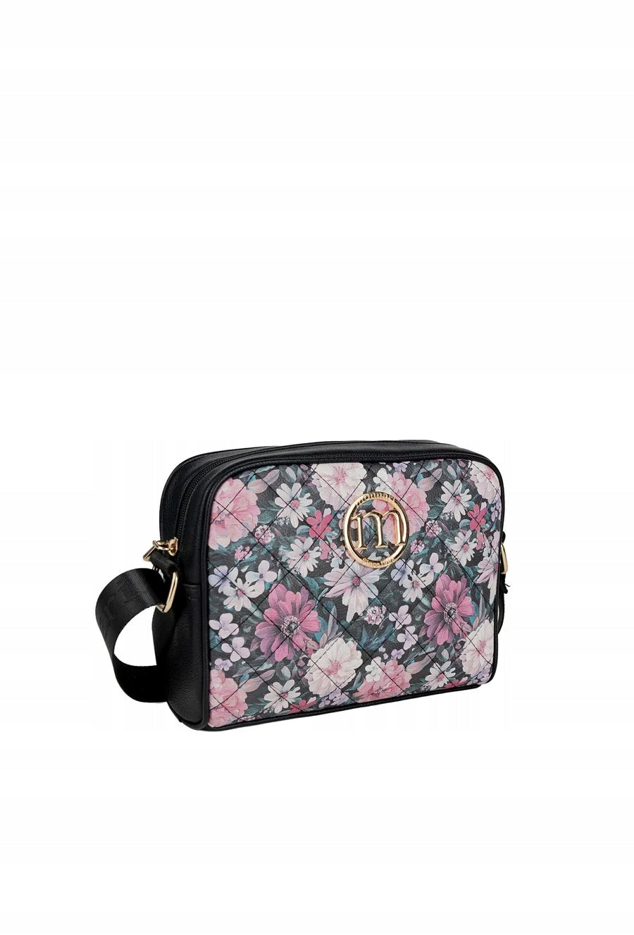 Listonoszka crossbody Monnari w kwiaty – czarno-różowa
