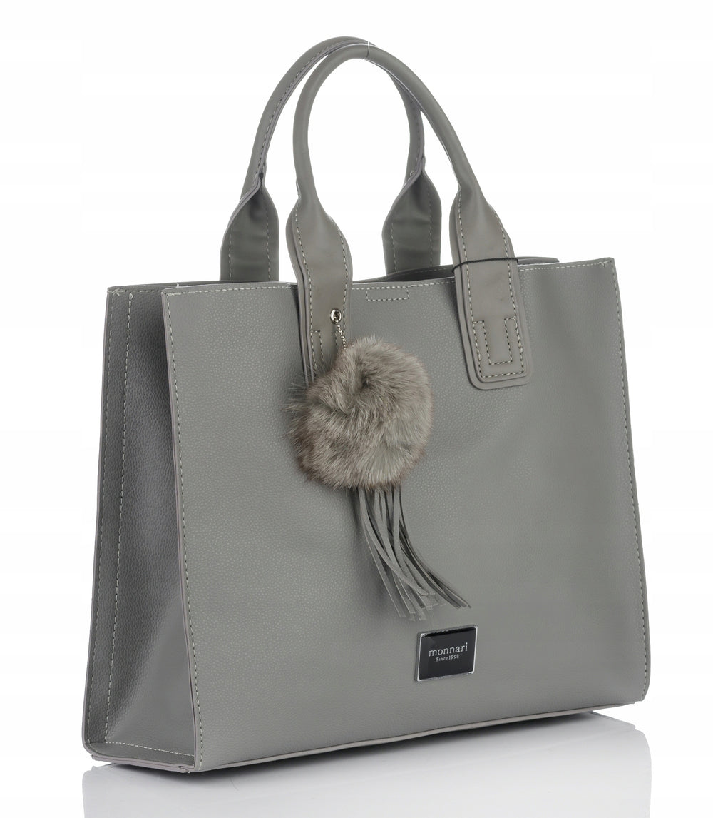 Torba shopper Monnari z pomponem, miejska – szara