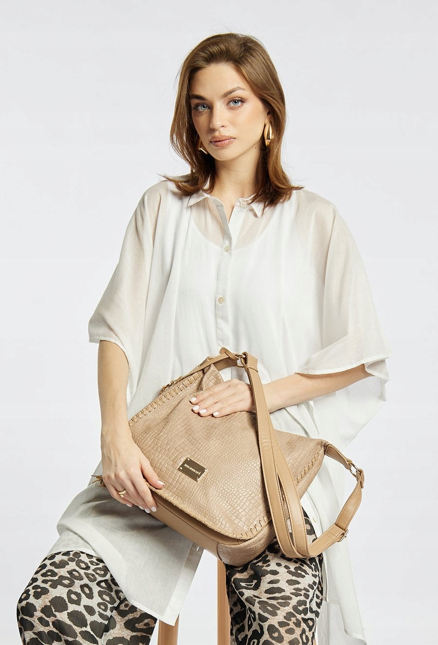 Torebka worek shopper damska Monnari na ramię – nude