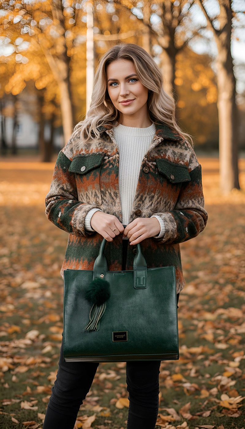 Torba shopper Monnari z pomponem, miejska – zielona