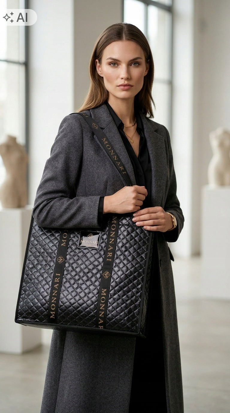 Torba shopper Monnari pikowana, wodoodporna, na A4 – czarna – zdjęcie 4