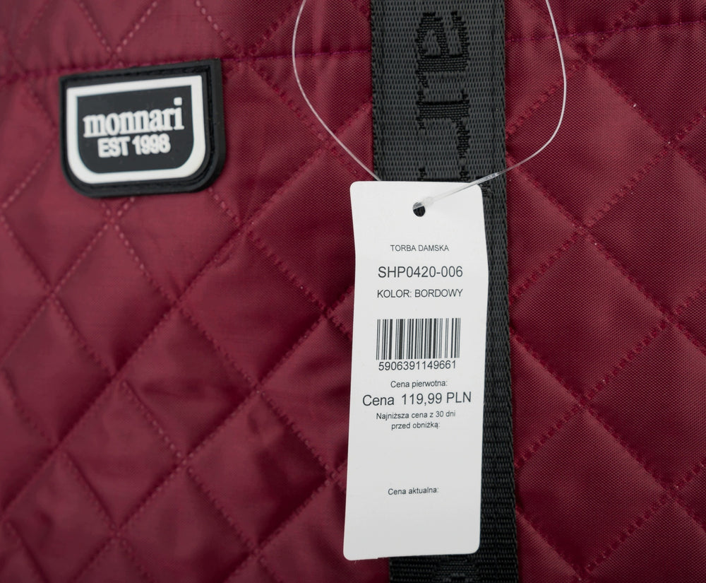 Torba shopper damska Monnari duża A4, wodoodporna – bordowa