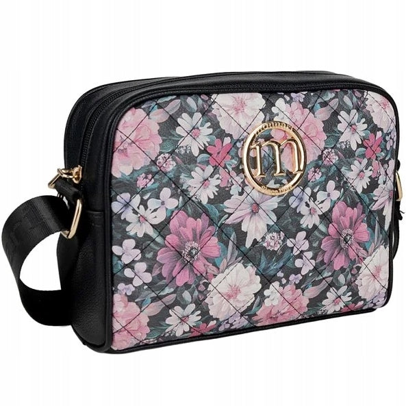 Listonoszka crossbody Monnari w kwiaty – czarno-różowa