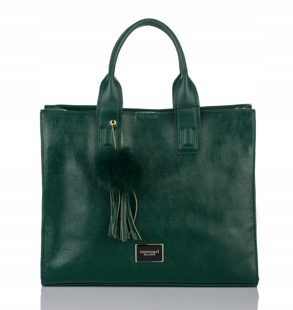 Torba shopper Monnari z pomponem, miejska – zielona