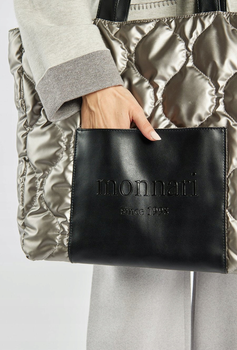 Torba shopper damska Monnari pikowana z logo – granatowa