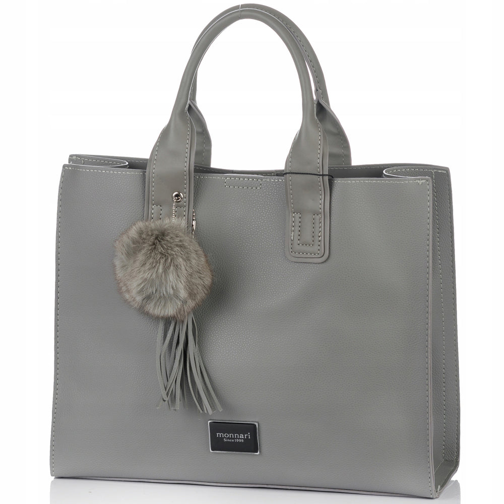 Torba shopper Monnari z pomponem, miejska – szara