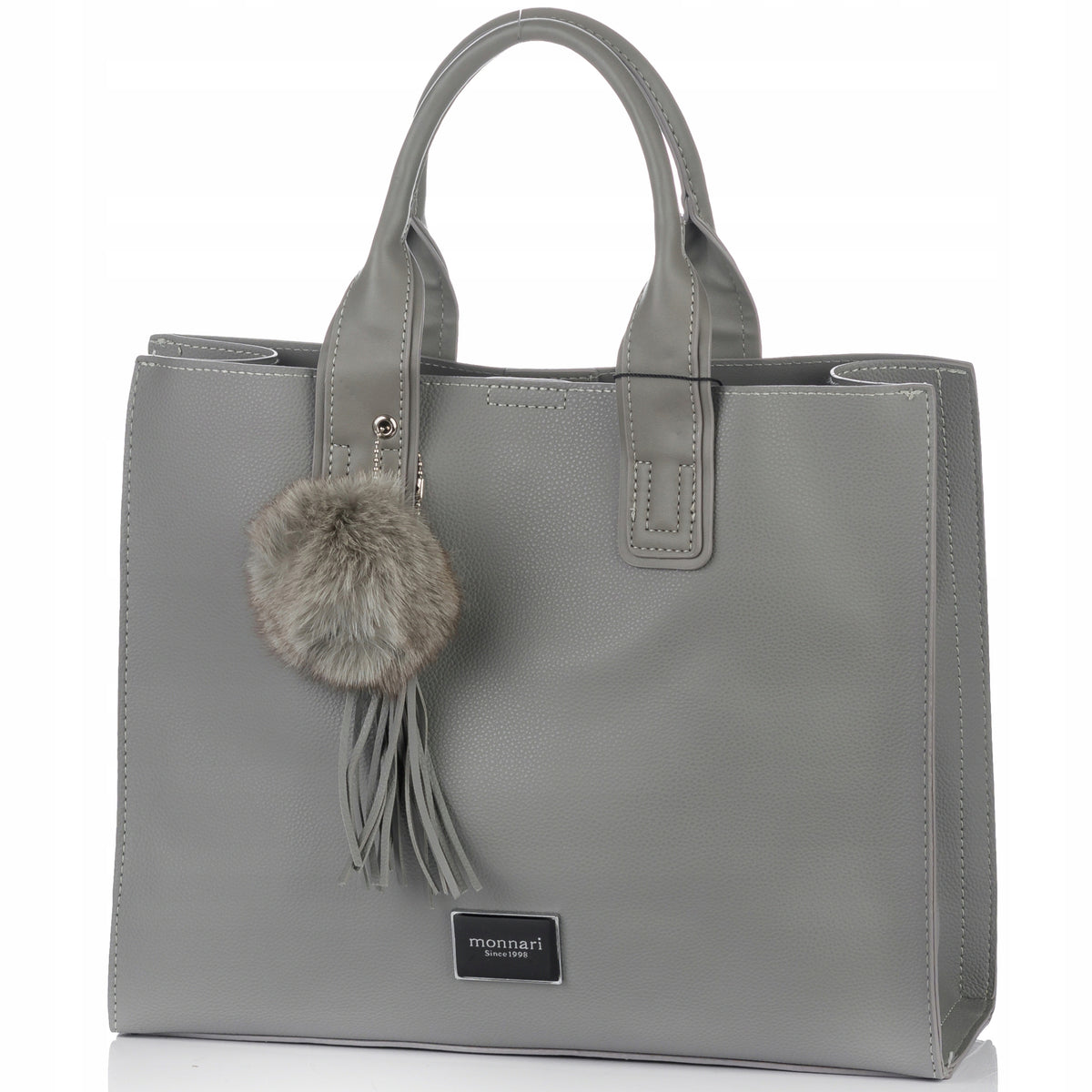 Torba shopper Monnari z pomponem, miejska – szara