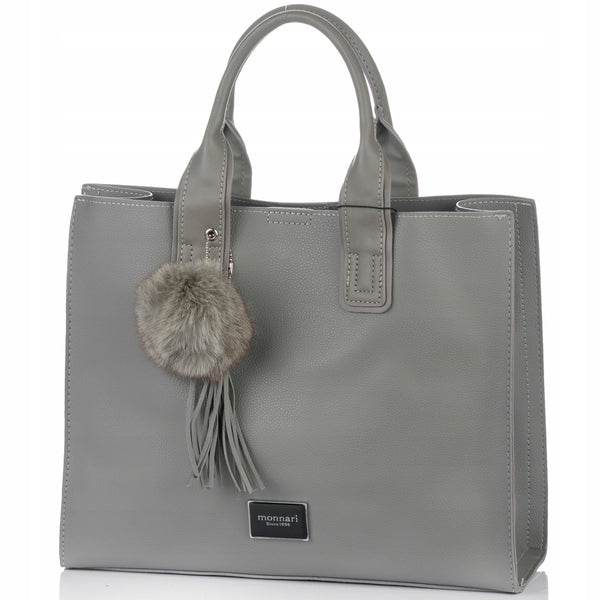 Torba shopper Monnari z pomponem, miejska – szara