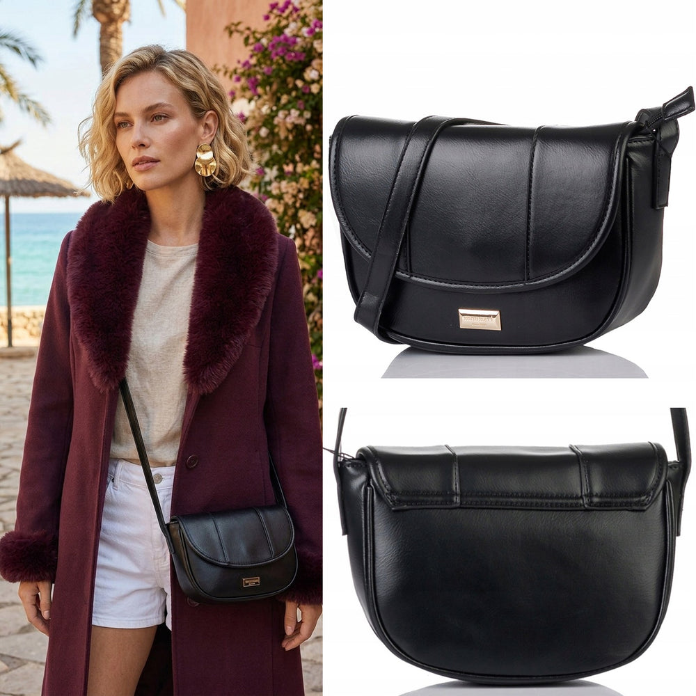 Listonoszka łódka crossbody Monnari, złote okucia – czarna