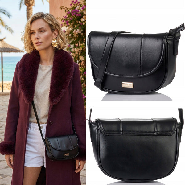 Listonoszka łódka crossbody Monnari, złote okucia – czarna