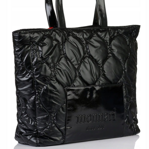 Torba shopper damska Monnari pikowana z logo – czarna
